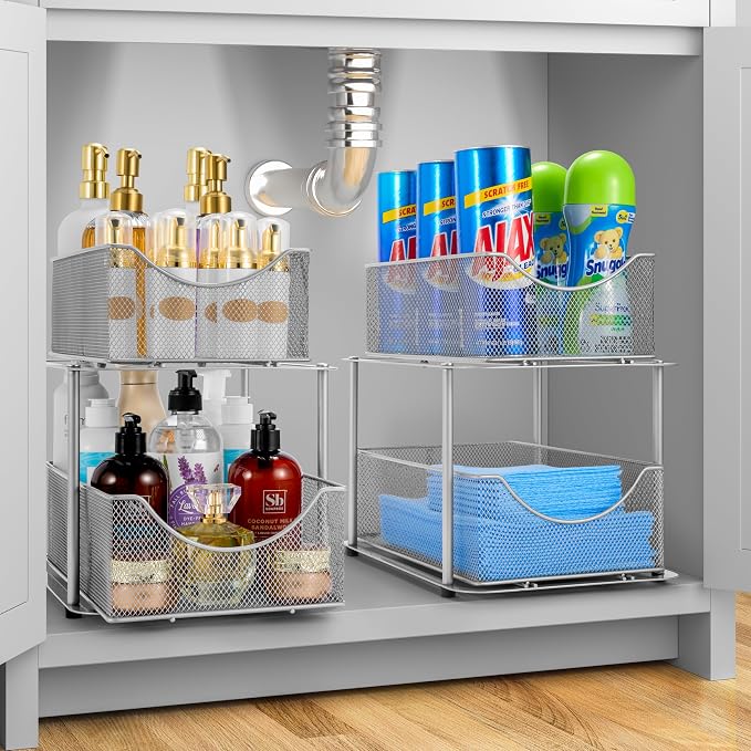 Sorbus 2 Sets of 2 Tier Metal Under Sink Organizer - Image 2