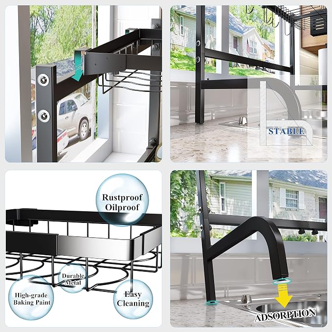 SAYZH Over The Sink Dish Drying Rack, Adjustable 2 Tier Metal Steel Dish Drying - Image 9