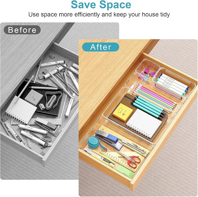 Manalete Drawer Organizers Set of 65, 4 Sizes Clear Plastic Drawer Organizers - Image 3