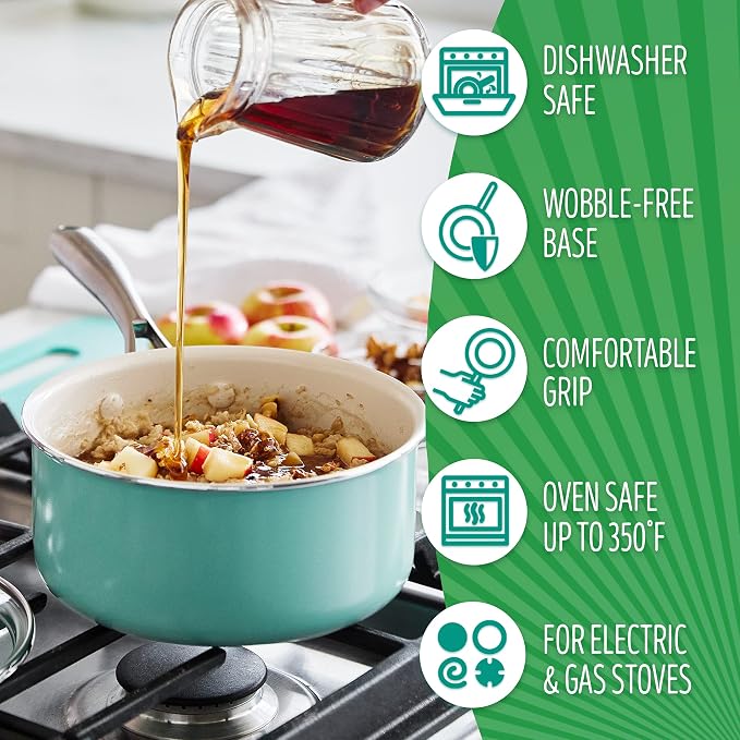 GreenLife Artisan Healthy Ceramic Nonstick, 1QT and 2QT Saucepan Pot Set - Image 5