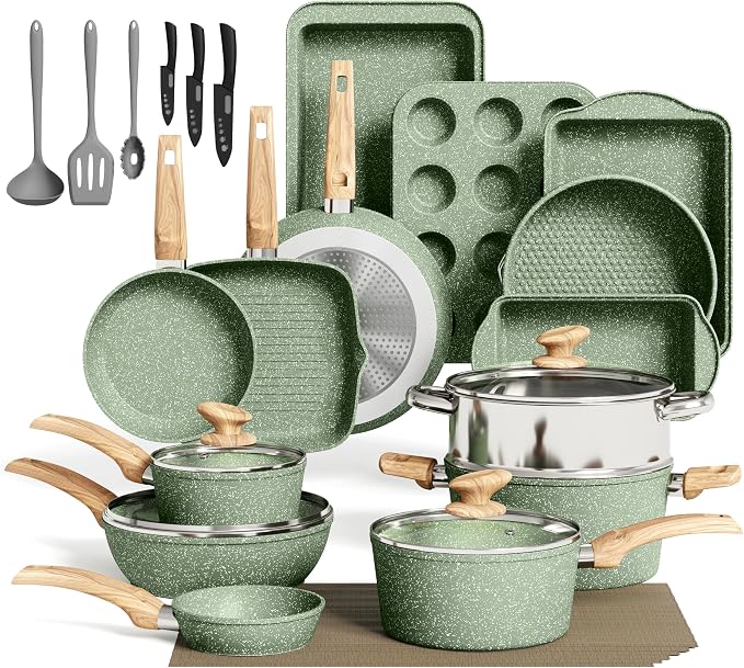 MAISON ARTS 30 Piece Pots and Pans Set Non Stick, Kitchen Cookware & Bakeware by MAISONARTS