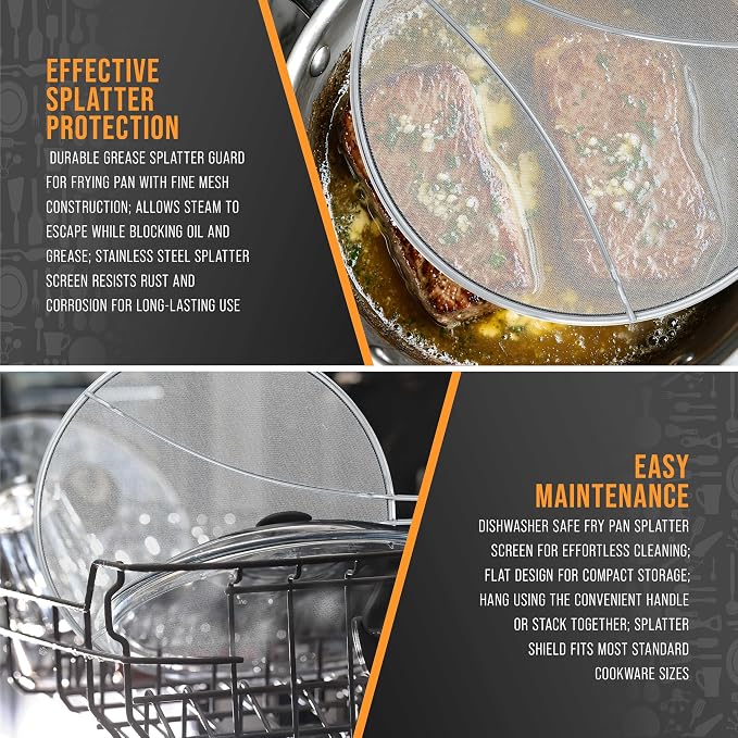 U.S. Kitchen Supply 3-Piece Stainless Steel Splatter Guard Set Fine Mesh Cover - Image 5