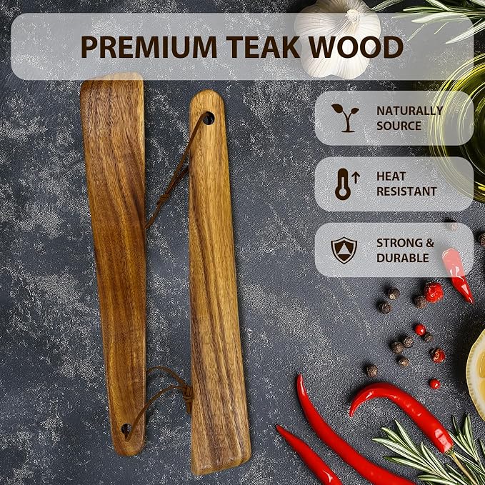 Teak Wood Spatula for Cooking, 12.2 Inch Flat Wooden Spatula for Cast Iron - Image 5
