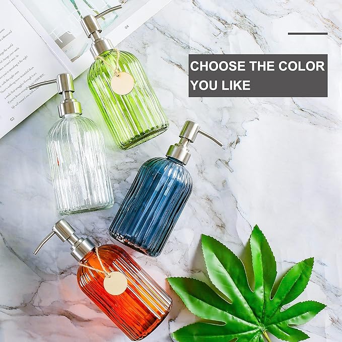 MOCLIF 16 OZ Soap Dispenser，Tempered Glass Clear Vertical Stripe - Image 6
