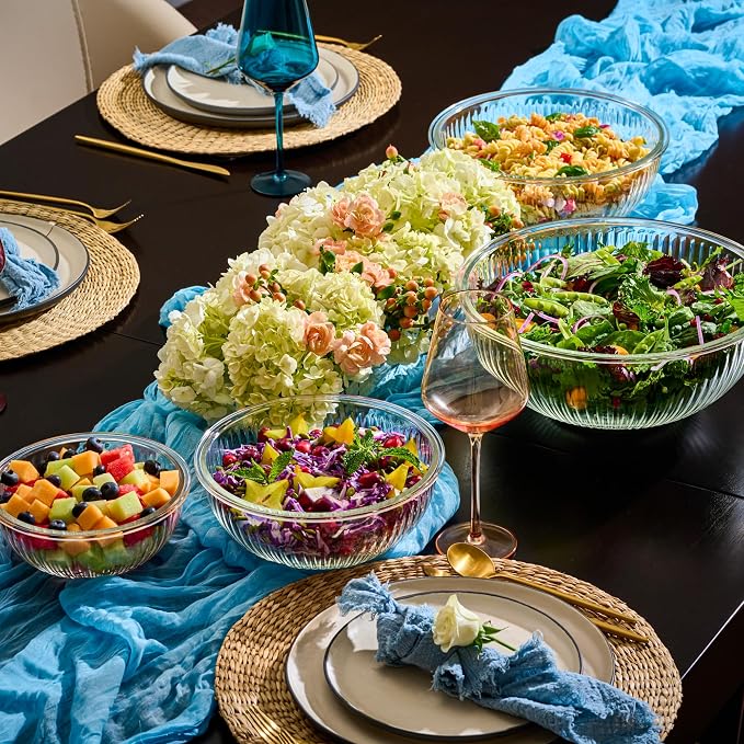 8pc Ribbed Glass Mixing Bowls - Image 6