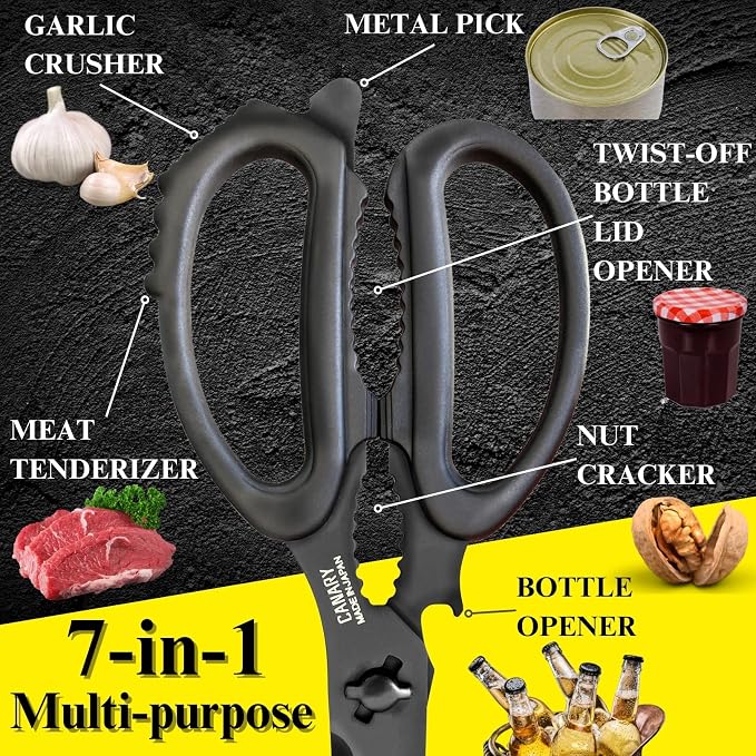 CANARY Japanese Kitchen Scissors All Purpose Heavy Duty 8.2" Matte Black - Image 6