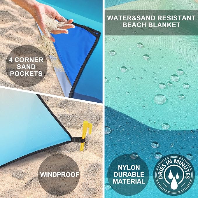 WIWIGO Beach Blanket Waterproof Sandproof Beach Mat 79" X 83"/10'x9'for 2-8 - Image 3