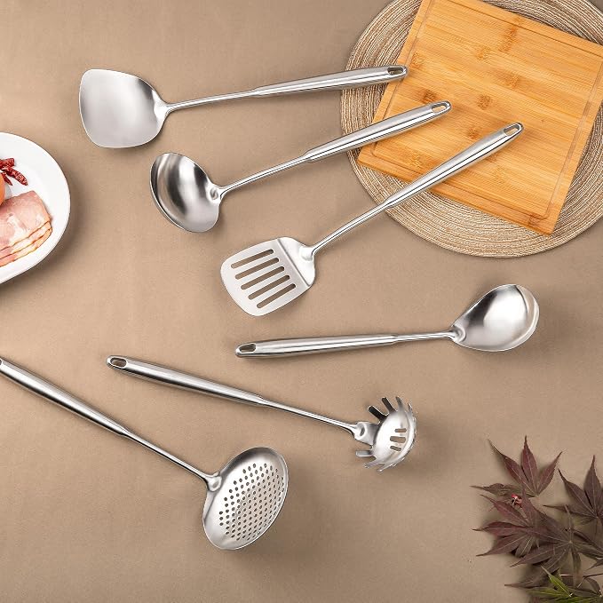FJNATINH 6-Pieces 304 Stainless Steel Wok Spatula Set, Cooking Utensil Set - Image 3