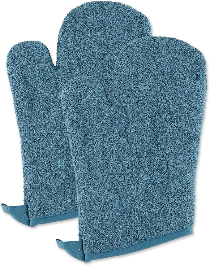 DII Basic Terry Collection 100% Cotton Quilted, Oven Mitt, Storm Blue, 2 Piece by DII