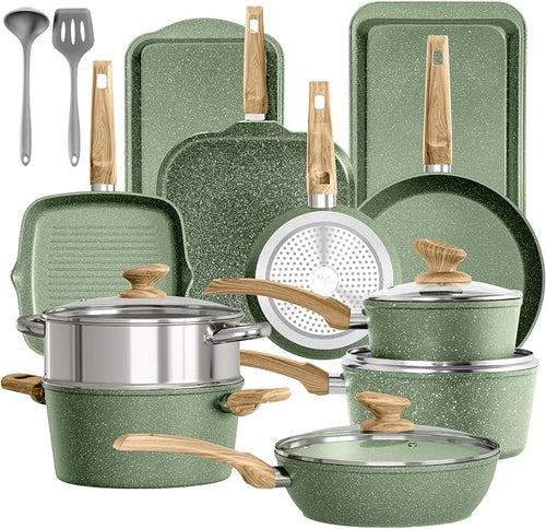 17 Piece Pots and Pans Set Non Stick, Nonstick Induction Granite Kitchen by DishDelight