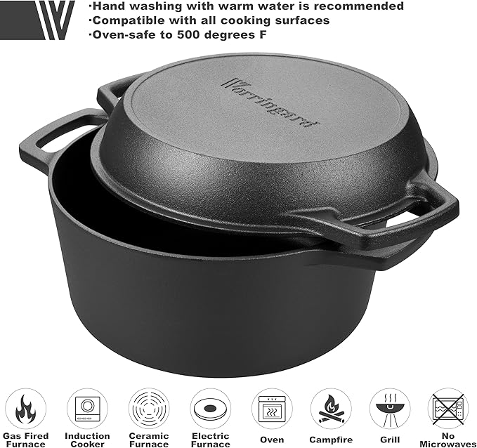 VORRINGARD Pre-seasoned Cast Iron Double Dutch Oven Pot - Image 4