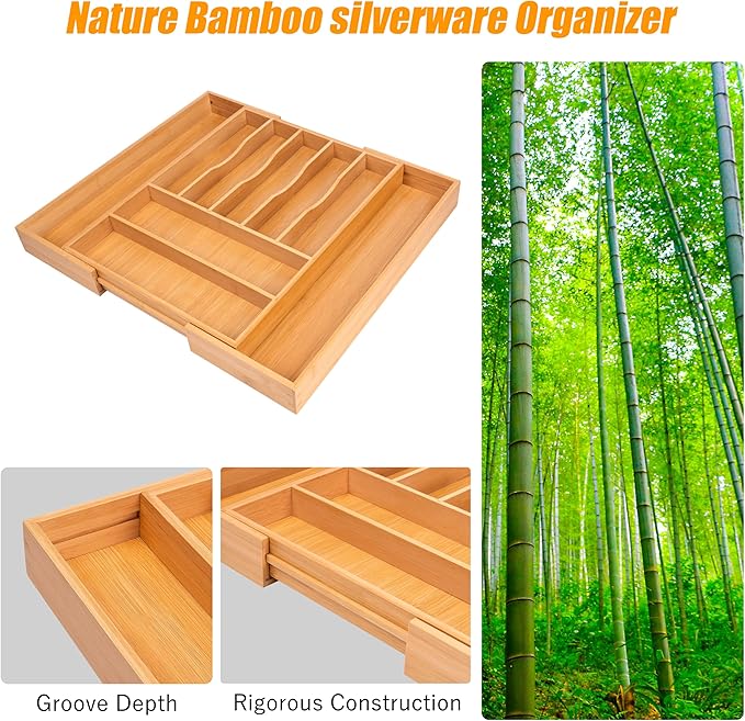 Bellsal Large Premium Bamboo Silverware Organizer - Image 4