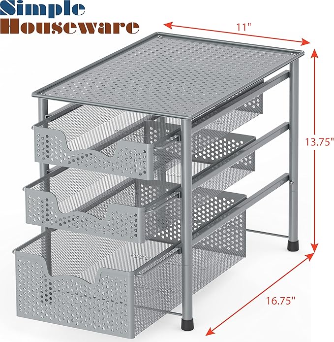 Simple Houseware Stackable 3 Tier Sliding Basket Organizer Drawer - Image 3