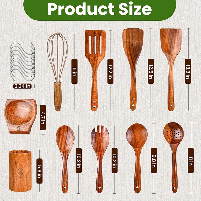 Teak Wooden Utensil Set 10 Piece, Kitchen Cooking Utensils - Image 8