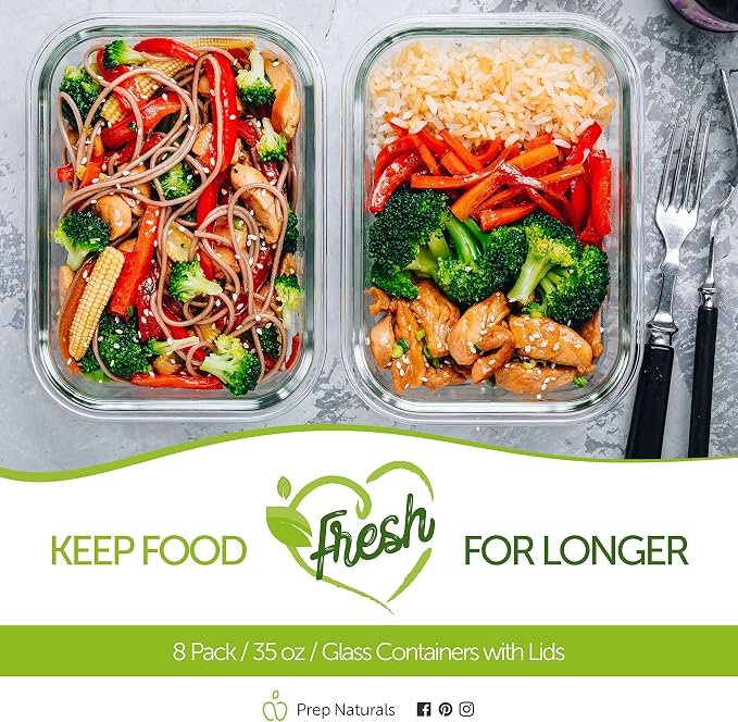 PrepNaturals 8 Pack 36 Oz Glass Meal Prep Containers - Image 7