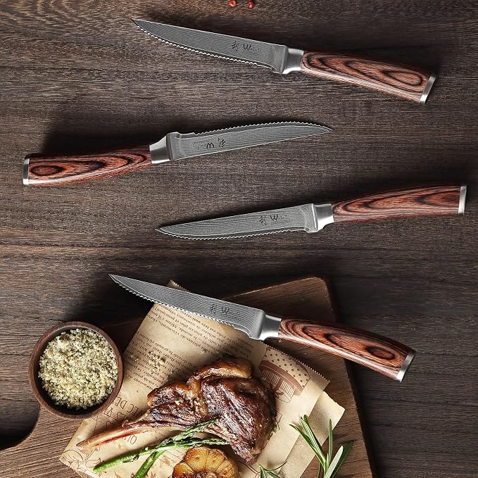 Wakoli EDIB 4-Piece Damascus Steak Knife Set – Professional Dining Kitchen - Image 7