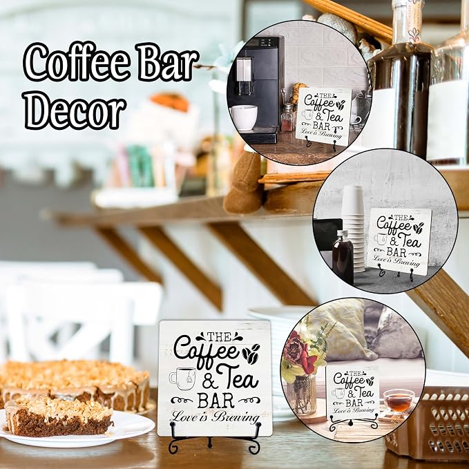 Coffee Bar Sign, Love is Brewing Farmhouse Tabletop Decor, Coffee and Tea Lover - Image 3