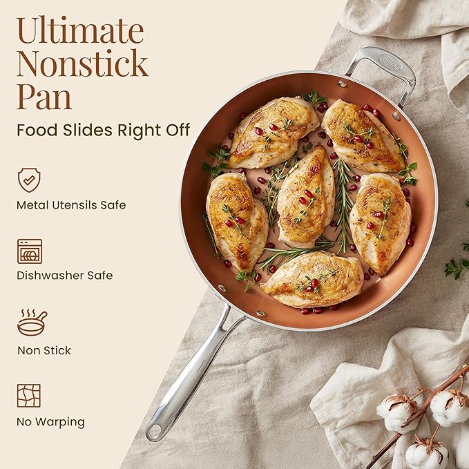 Gotham Steel Hammered Copper 14 Inch Non Stick Frying Pan - Image 4