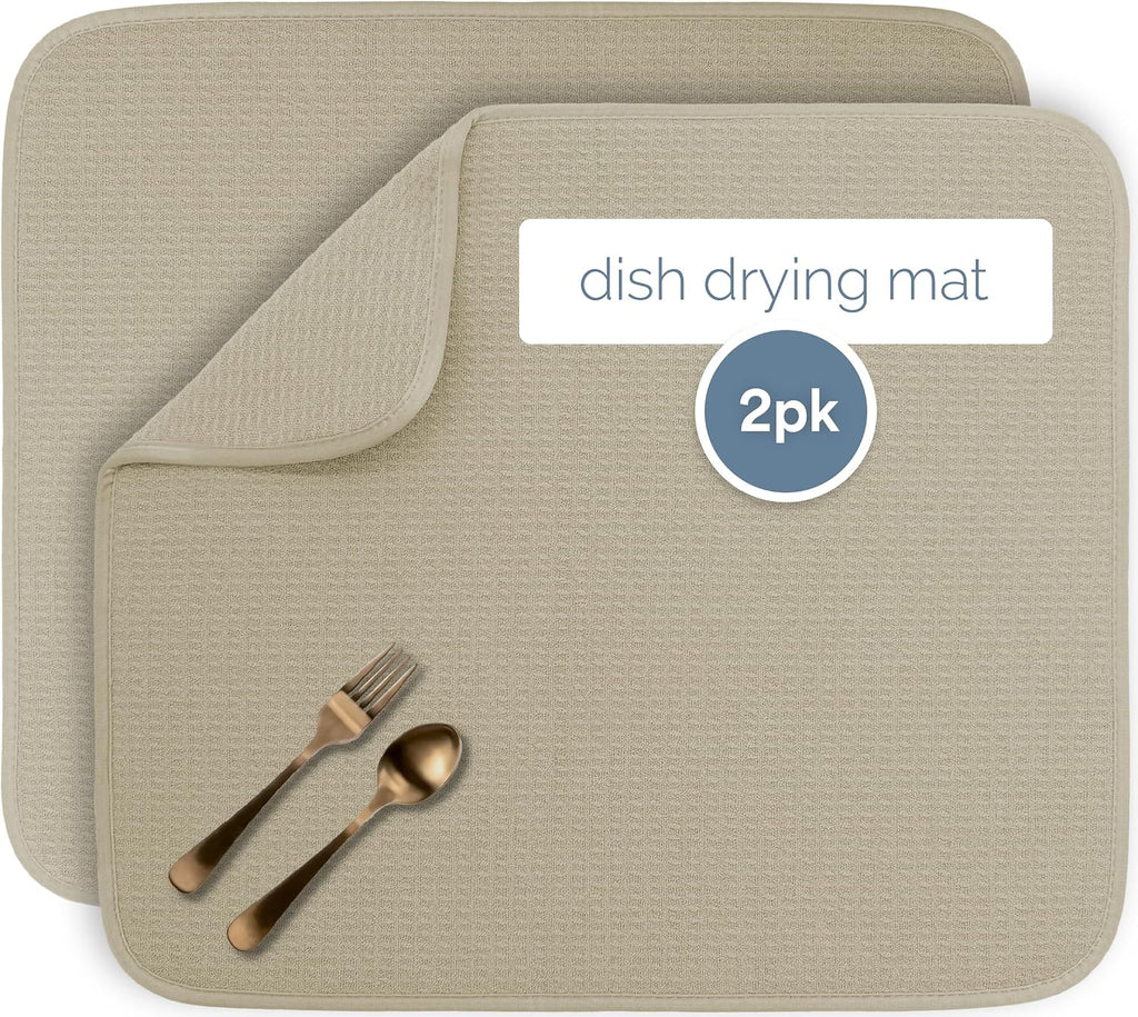 S&T INC. Dish Drying Mat, 2 Pack, 16" x 18", Large, Beige