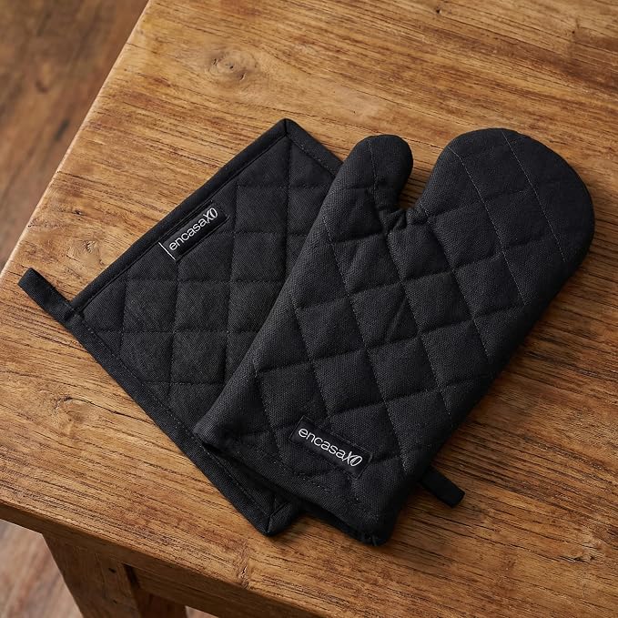 Encasa XO Heat Resistant 100% Cotton Oven Glove & Potholder Set by EncasaXO