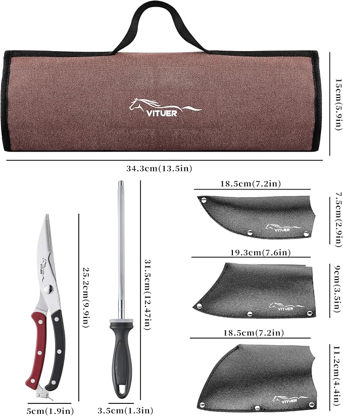 9 PCS Butcher Viking Camping Knife Set, 6.5" Viking Knife, 3 Knife Sheath - Image 3