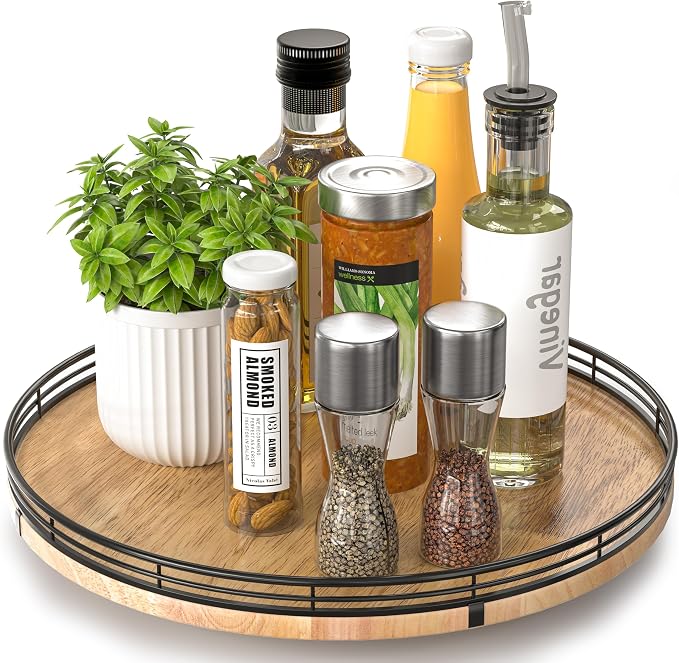 13" Lazy Susan Oak Wood Turntable Organizer by AMH