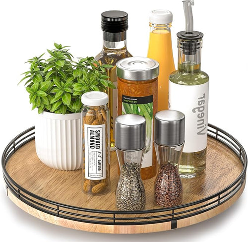 13" Lazy Susan Oak Wood Turntable Organizer by AMH
