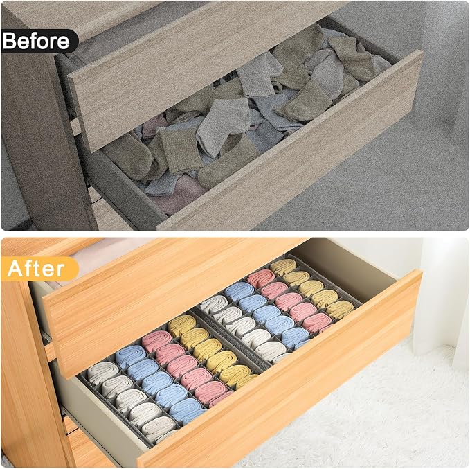 Joyoldelf Sock Drawer Organizer Divider Underwear Organizer 24-cell Fabric - Image 5