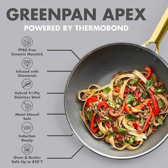 GreenPan Hybrid 11” Nonstick Stainless Steel Wok Pan, APEX Tri-Ply Thermobond - Image 4