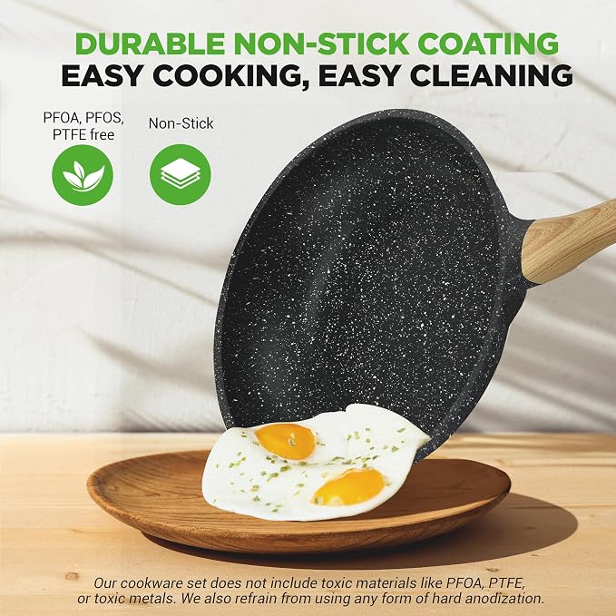 NutriChef 22-Piece Black Marble Non-Stick Cookware and Bakeware Set - Image 3