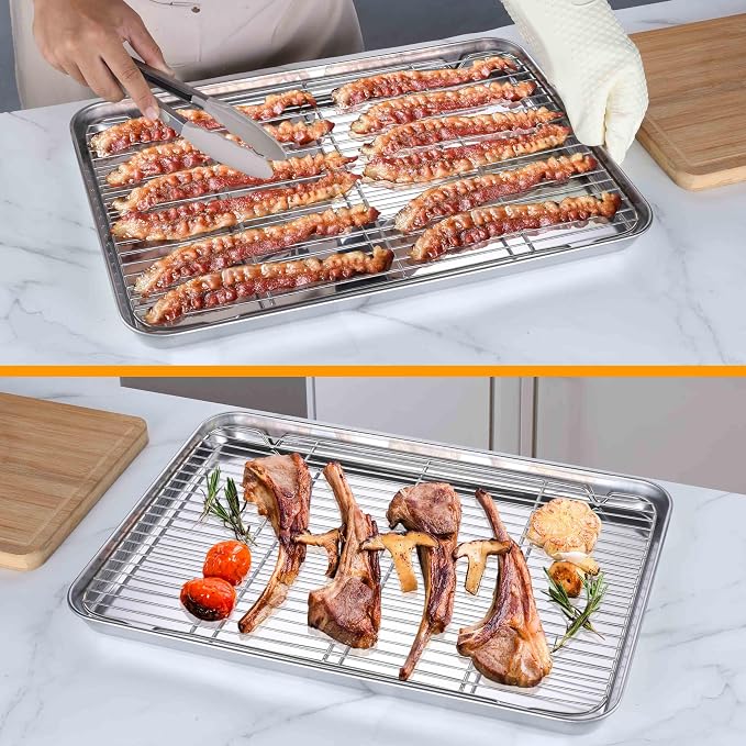 Homikit Baking Sheet with Rack Set, 20x14 Inches Large Stainless Steel Cookie - Image 6