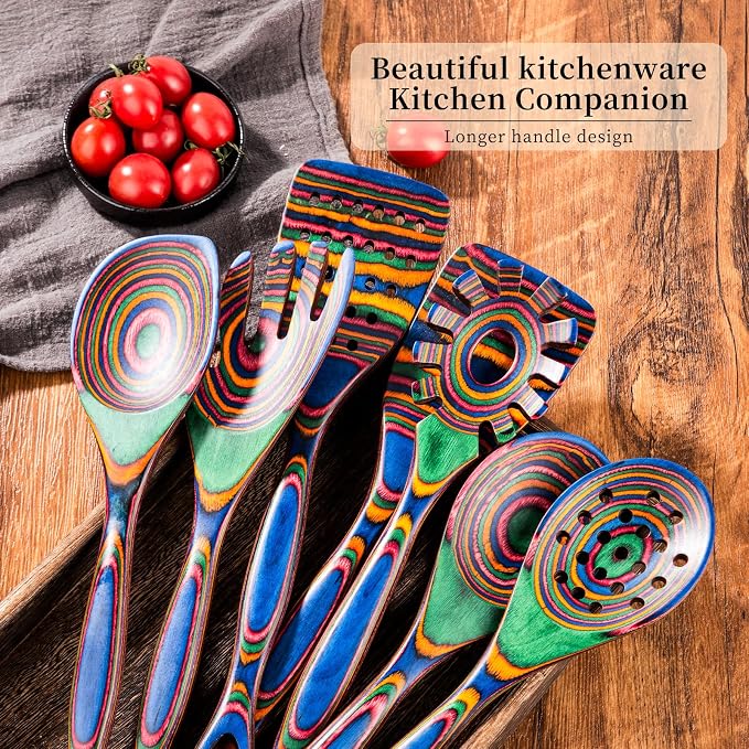 Gudamaye Pakkawood 7-Piece Wooden Cooking Utensils, Wooden Spoons - Image 5