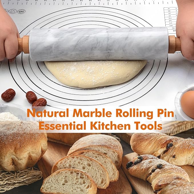18.5 inches Marble Rolling Pin, Large Non-Stick Dough Roller, - Image 3