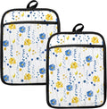 Blue and Yellow Floral Oven Mitts Set, Pot Holders by HUGANE