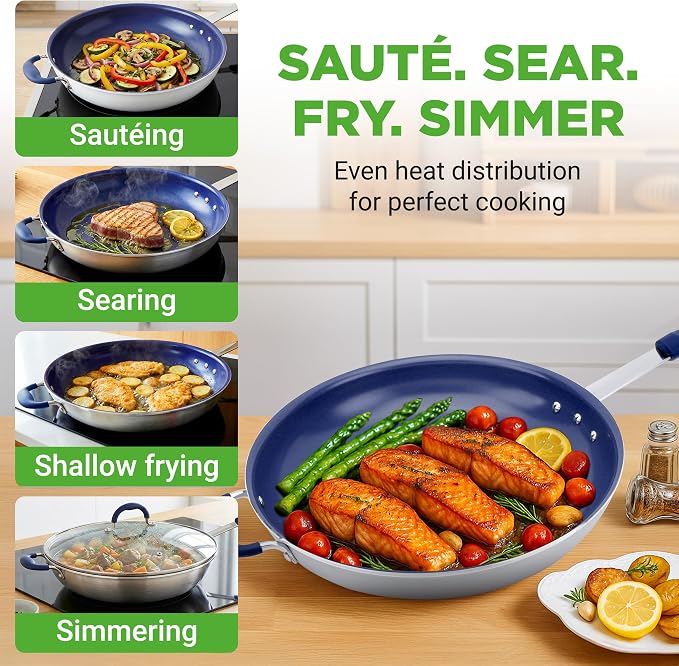 NutriChef 14" Fry Pan With Lid - Image 2