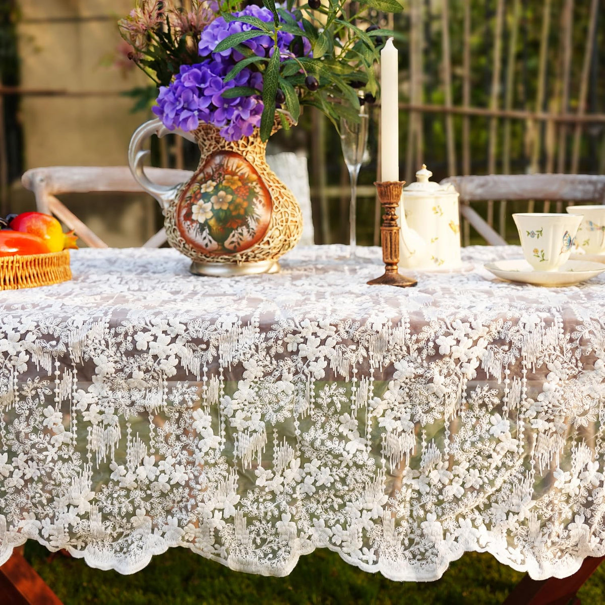 French Embroidery Lace Tablecloth - Rectangular for Coffee Tables