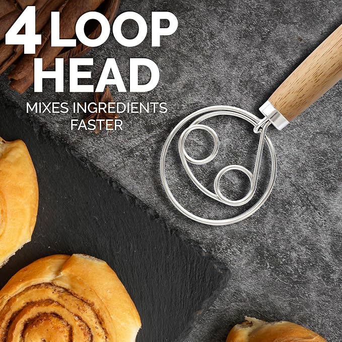Zulay Kitchen Double-Eye 13" Danish Dough Whisk - Image 4