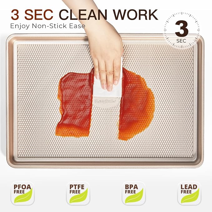 HONGBAKE 3 Pack Gold Nonstick Baking Sheet Pan Set - Image 7