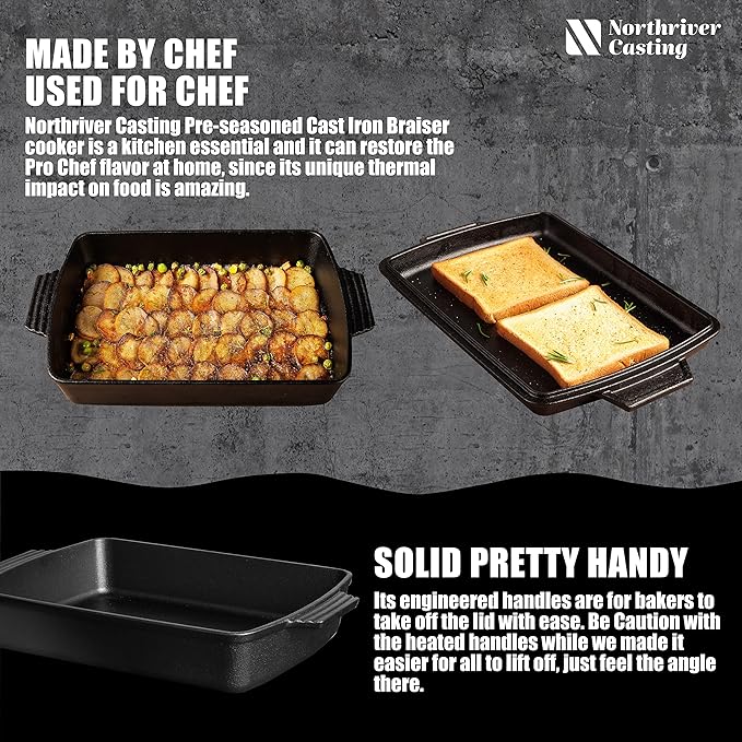 Northriver Casting 2-In-1 Pre Seasoned Cast Iron Dutch Oven - Image 4