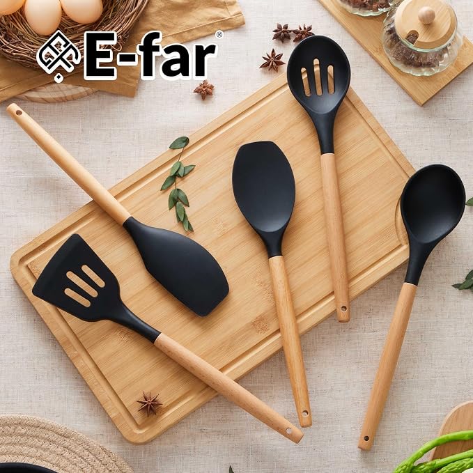 E-far Silicone Cooking Utensils Set, 5-Piece Black Kitchen Utensils Set - Image 7