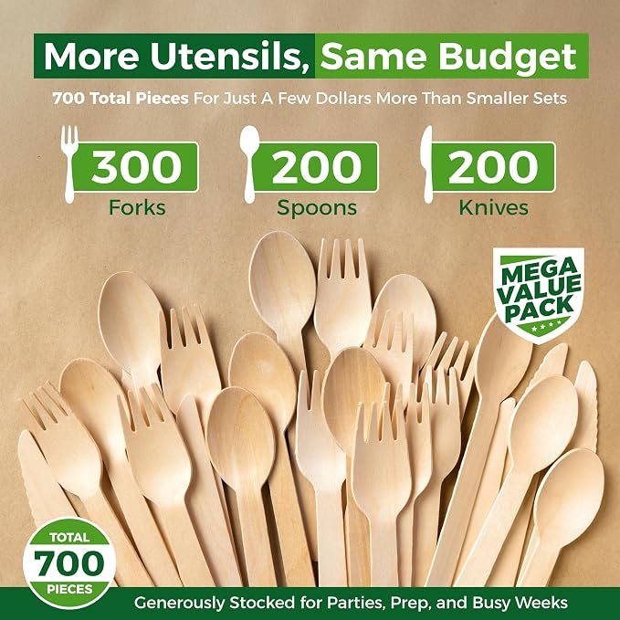 700 PCS Wooden Cutlery Set - Image 2