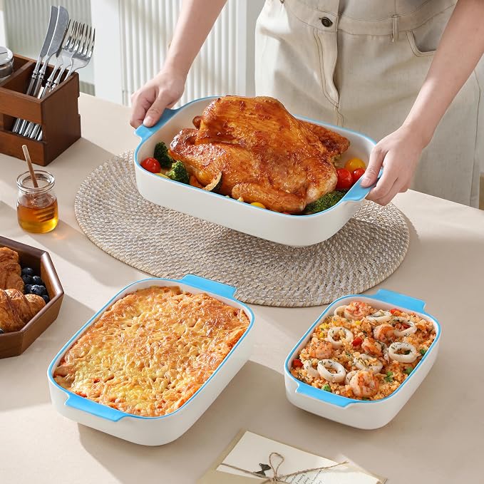 MALACASA Casserole Dishes for Oven, Ceramic Baking Dishes Set of 3, Rectangular - Image 5