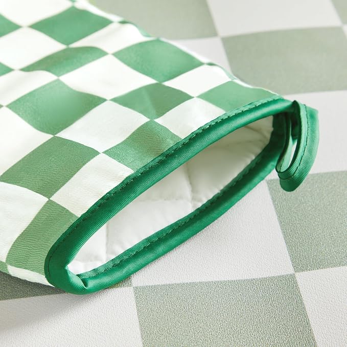 Ohocut Green Checkered Oven Mitts Heat Resistant, Vintage Retro Checkerboard - Image 7