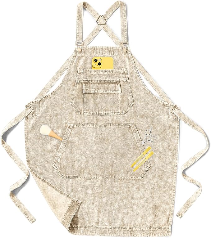 Denim Apron with Pockets for Hair Stylist Gardening Craftsmen Barista Women by Vammcht