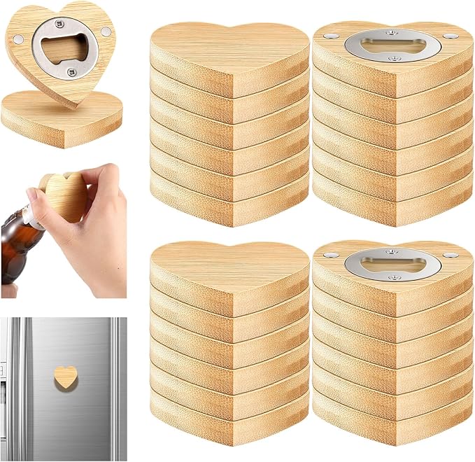 Vesici 50 Pcs Magnetic Bottle Opener 2.5in DIY Bamboo Heart Shape Beer Openers by Vesici