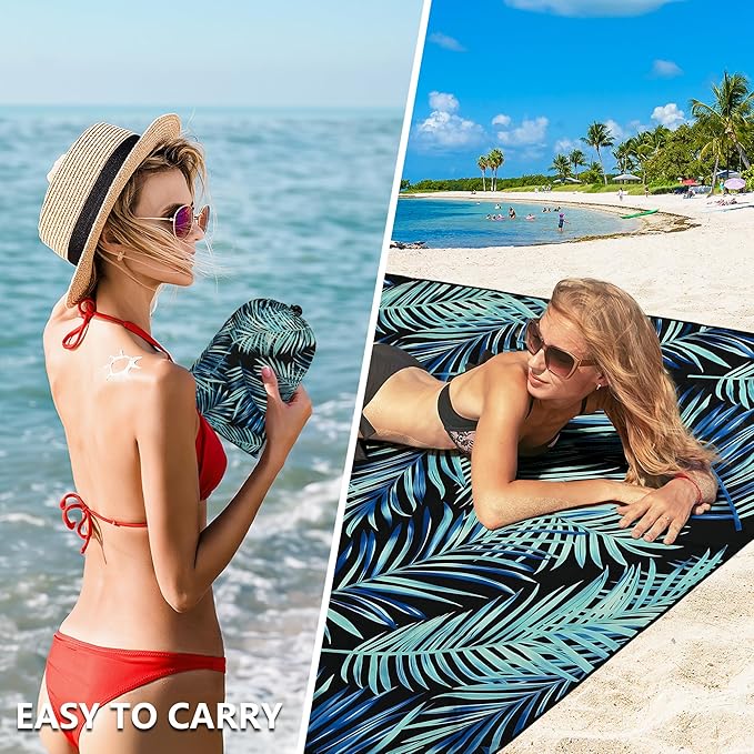 WIWIGO Beach Blanket Waterproof Sandproof Beach Mat 79" X 83"/10'x9'for 2-8 - Image 4