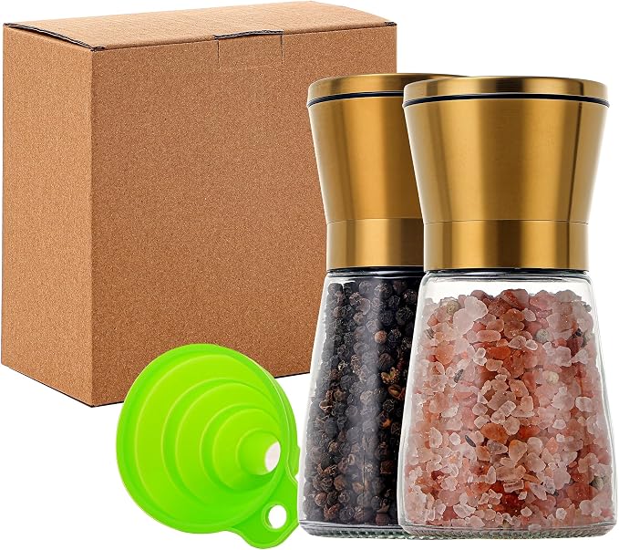 DAVIMADE Premium 2pk Gold Salt and Pepper Grinder Set, Manual Grinder - Image 7