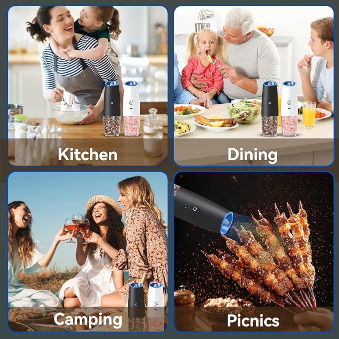 UNNEES Rechargeable Electric Salt and Pepper Grinder set of 2, gravity electric - Image 7