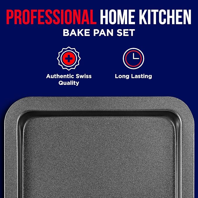 3 Piece Set Nonstick Carbon Steel Oven Bakeware -Professional Quality Kitchen - Image 3