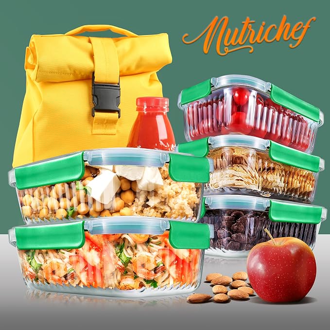 NutriChef 10-Piece Superior Glass Food Storage Containers Set, Stackable - Image 6